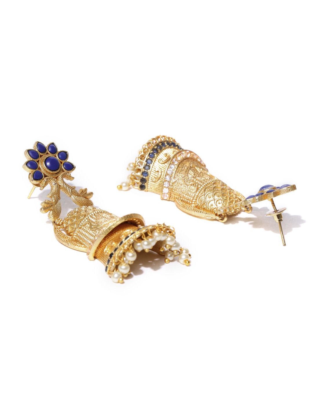 YouBella Gold-Toned  Blue Dome Shaped Jhumkas